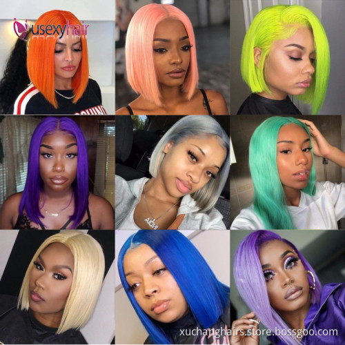 Cheap price human hair short 613 bob wigs human hair lace front blonde wig dyed green blue red pink gray orange purple color wig